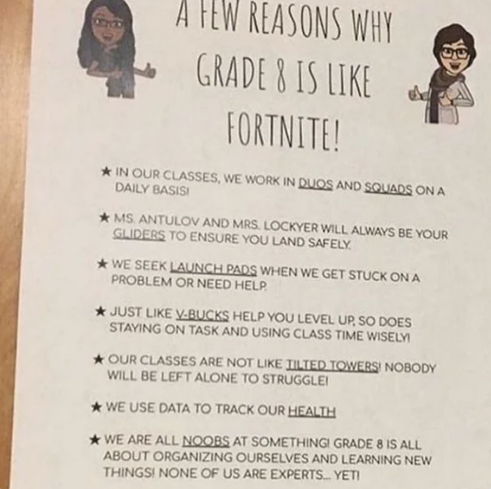 paper - A Few Reasons Why Grade&Is Fortnite! In Our Classes, We Work In Duos And Squads On A Daily Basisi Ms Antulov And Mrs. Lockyer Will Always Be Your Gliders To Ensure You Land Safely. We Seek Launch Pads When We Get Stuck On A Problem Or Need Help Ju