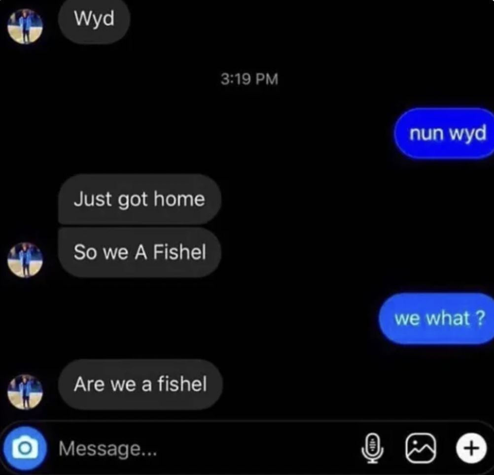 we a fishel meme - Wyd Just got home So we A Fishel Are we a fishel O Message... nun wyd we what ?