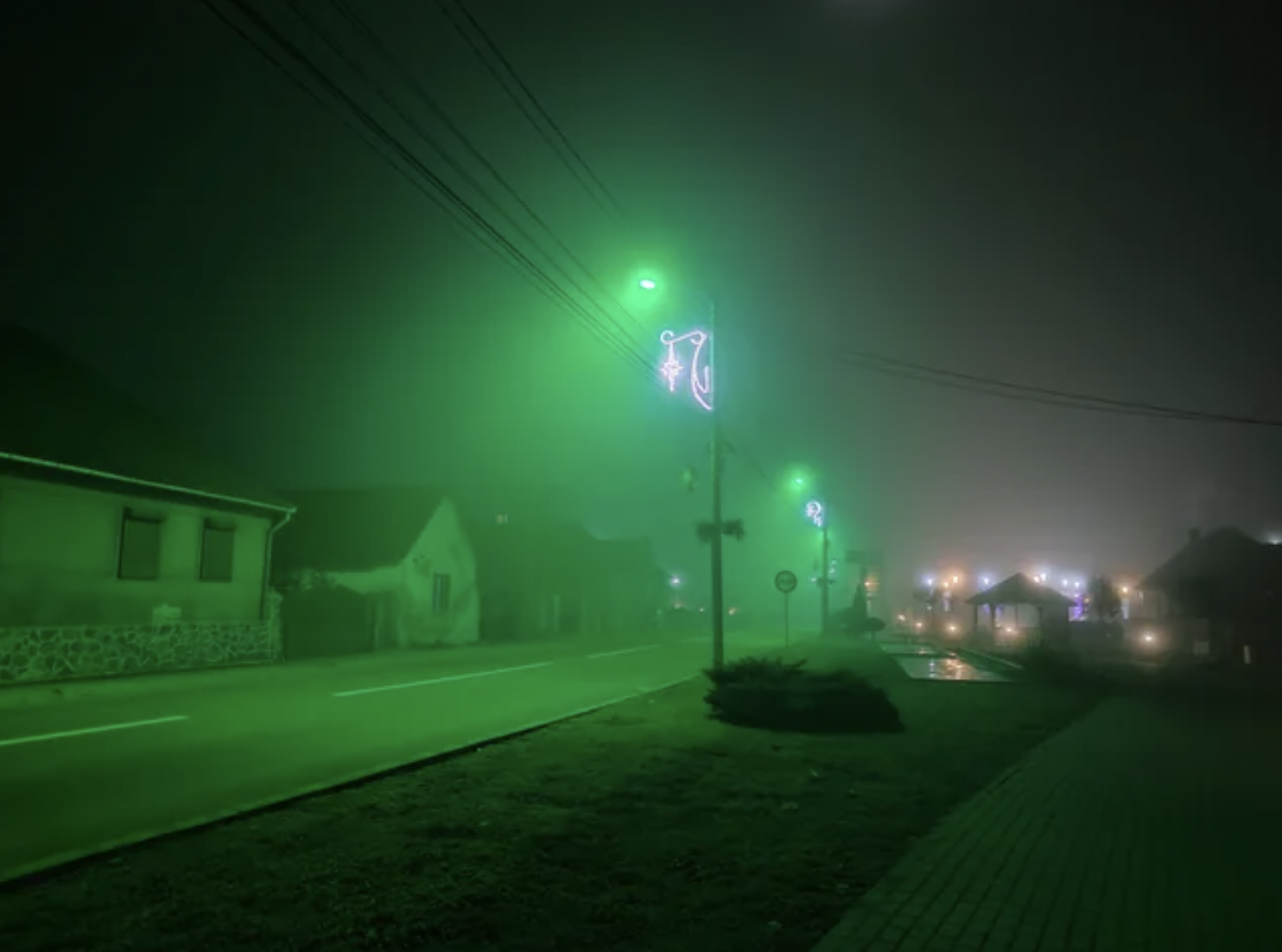 The streetlights in my town are green.