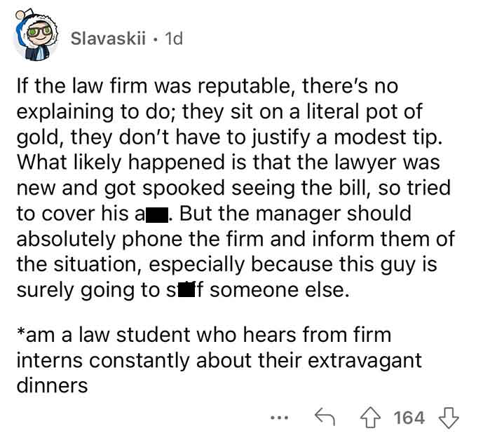 Waiter Complains to Law Firm After Large Group Doesn't Tip, They Get Him Fired Instead