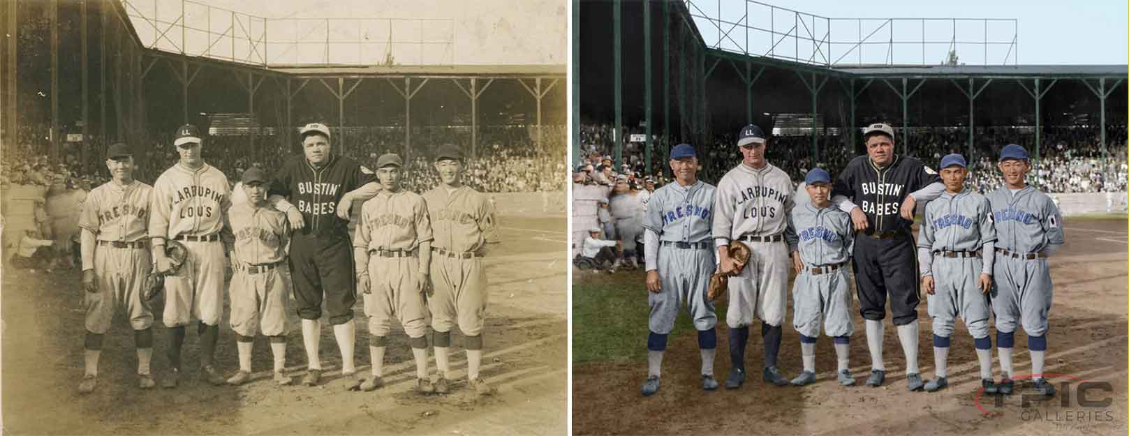 Lou Gehrig and Babe Ruth with Japanese-American Baseball Players, Fresno, CA 1927