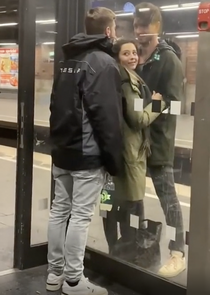Dude has some fun with pda couple. 