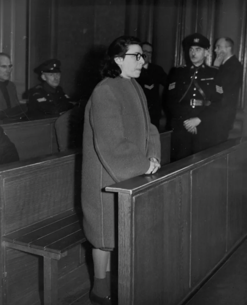 Jewish-Nazi collaborator Ans van Dijk stands trial for treason. During the war, she baited fellow Jews out of hiding and got them arrested by the Gestapo. Dijk, who was paid for every Jew she caught, sold out at least 145 people, including her own brother. Amsterdam, 1947.