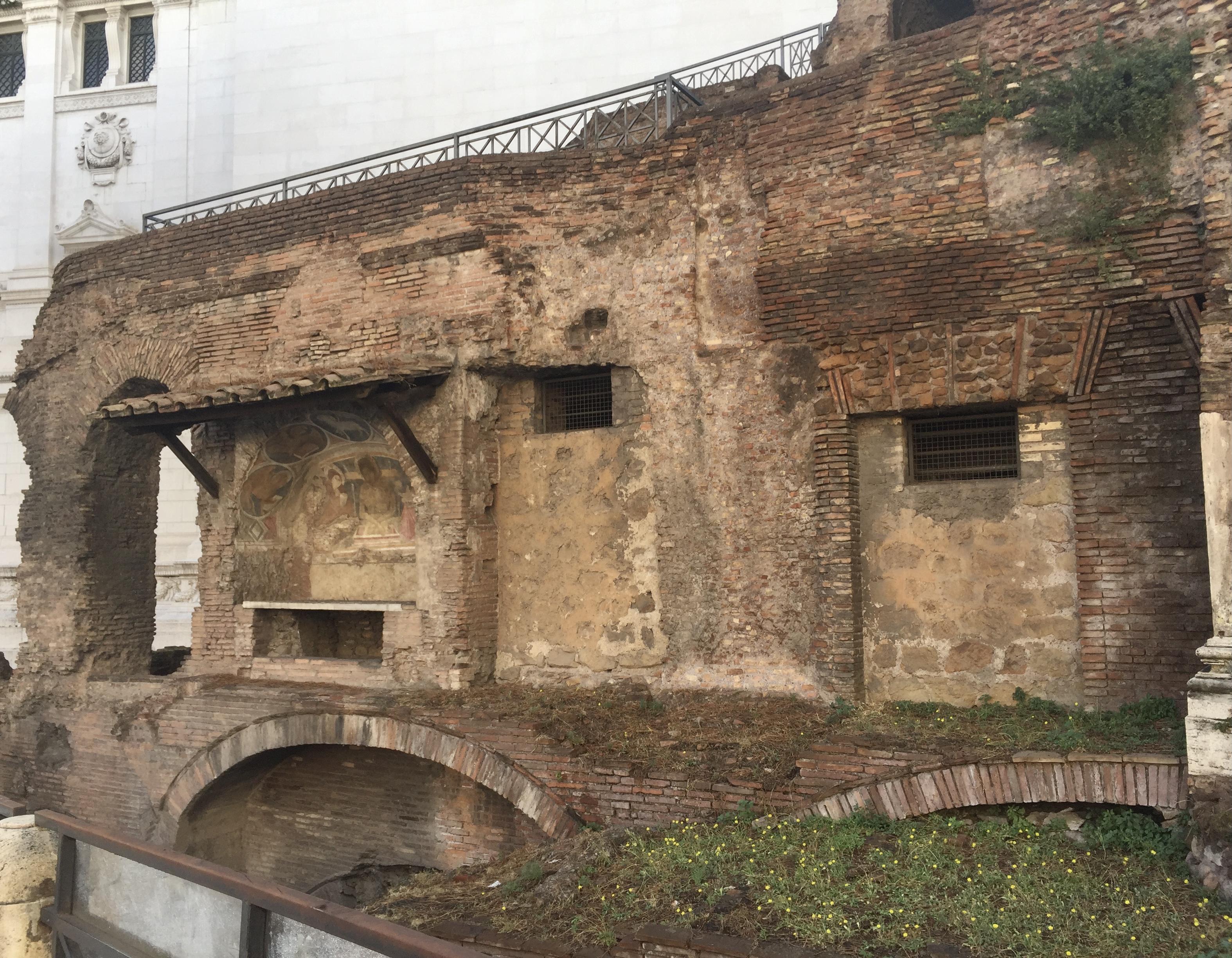 This space contained Roman shopfronts, while doubling as the ground floor of a five-story apartment complex with the capacity for 380 tenants. Although built circa 100 CE, it was spared medieval destruction when incorporated into the church of San Biagio de Mercato in the 11th century. Rome, Italy.