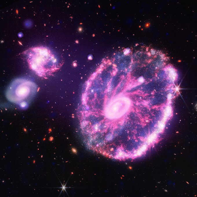 We know something about double features. The Barbie-pink image (left) features both infrared data from the Webb telescope and X-ray data from @chandraxray. 