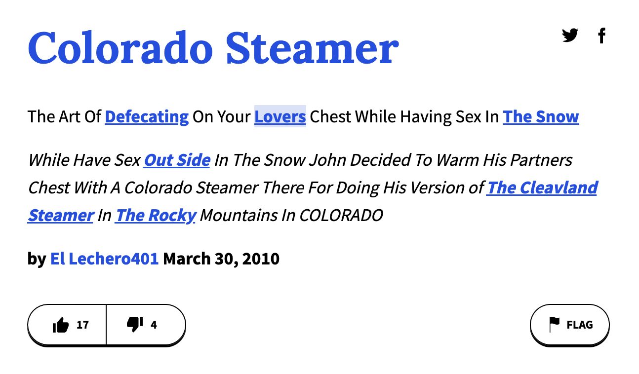 urban dictionary terms - angle - Colorado Steamer The Art Of Defecating On Your Lovers Chest While Having Sex In The Snow While Have Sex Out Side In The Snow John Decided To Warm His Partners Chest With A Colorado Steamer There For Doing His Version of Th