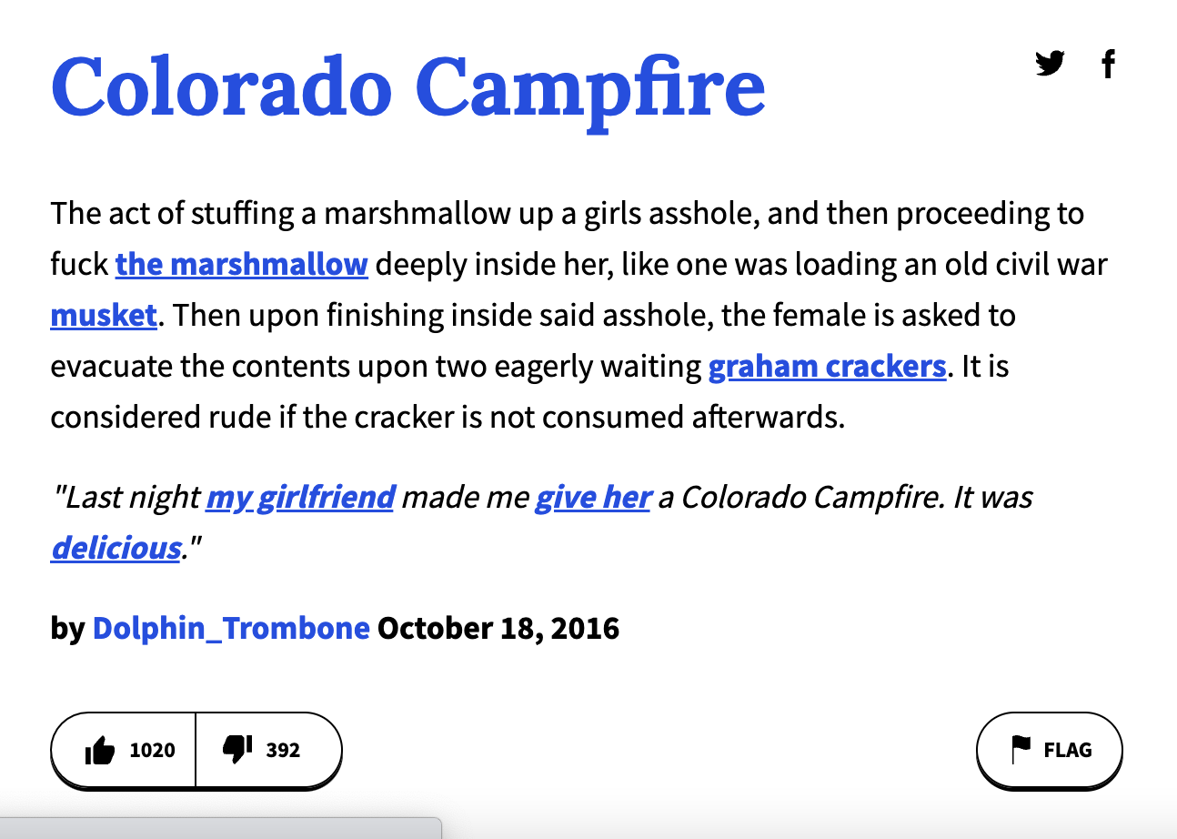 urban dictionary terms - angle - Colorado Campfire The act of stuffing a marshmallow up a girls asshole, and then proceeding to fuck the marshmallow deeply inside her, one was loading an old civil war musket. Then upon finishing inside said asshole, the f