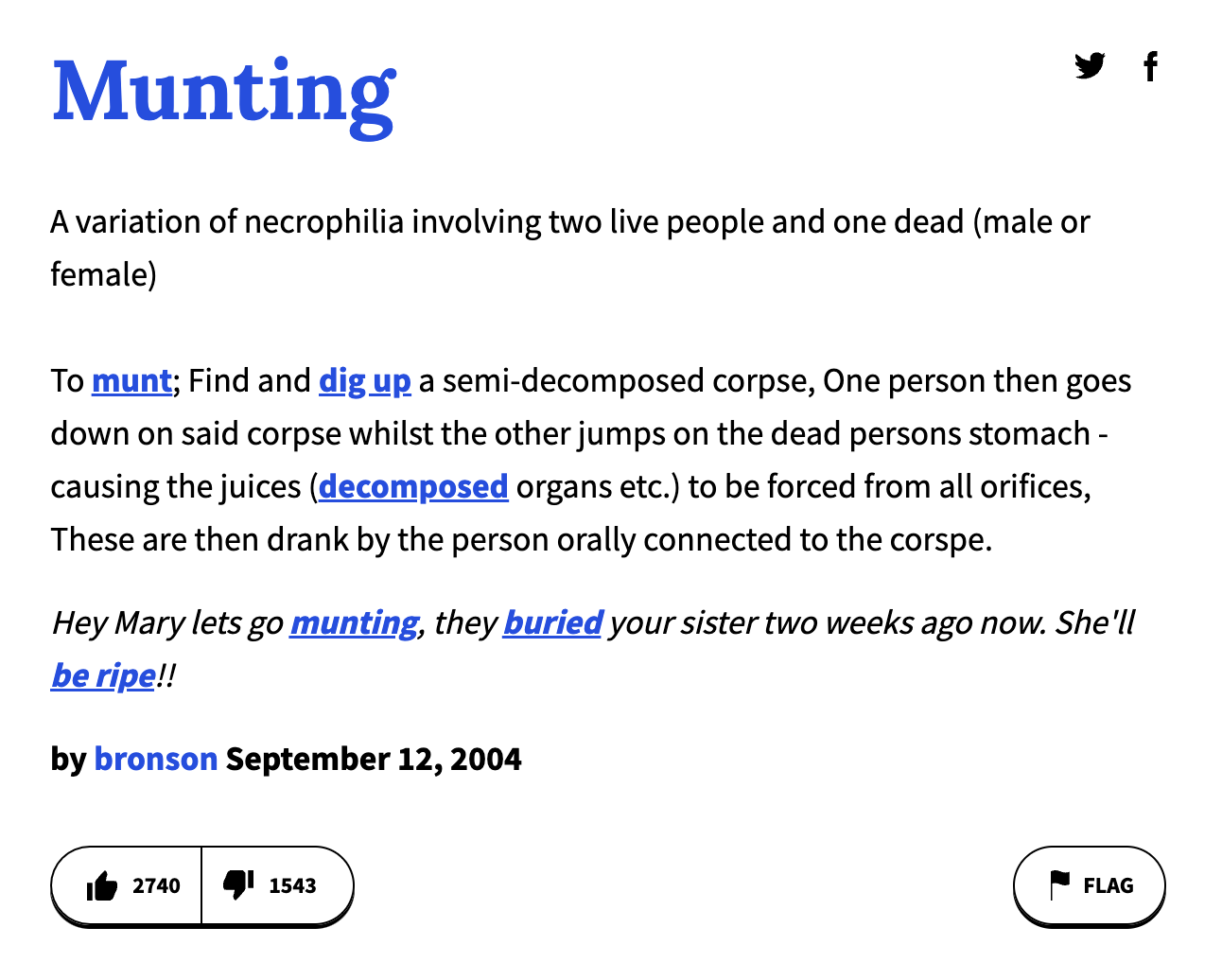 urban dictionary terms - angle - Munting A variation of necrophilia involving two live people and one dead male or female To munt; Find and dig up a semidecomposed corpse, One person then goes down on said corpse whilst the other jumps on the dead persons