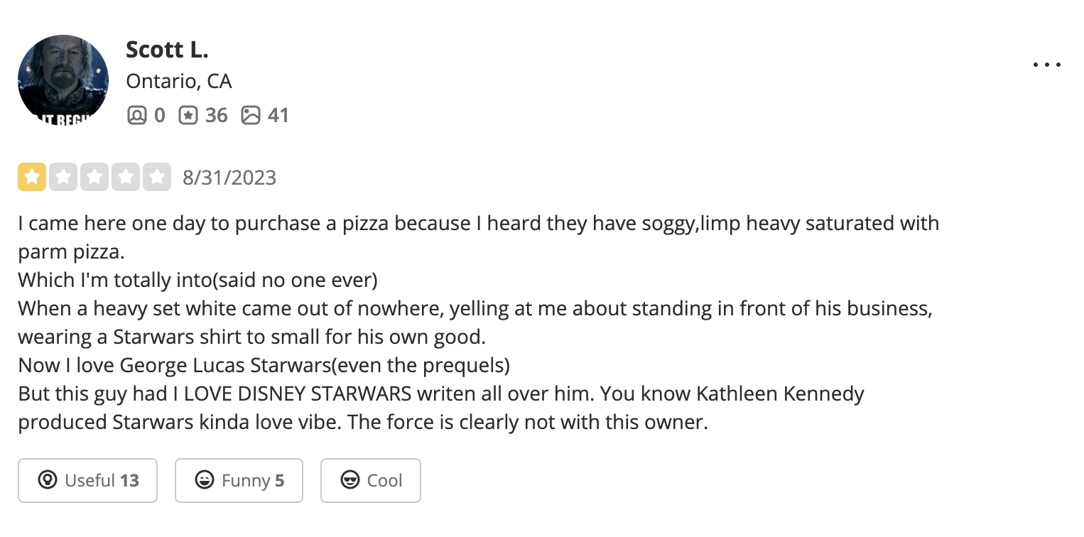 As Portnoy’s clip began making the rounds on social media, several angry fans headed to Dragon Pizza’s Yelp page to air their grievances with the pizzeria … despite actually having been there. <br><br> 

From questions about Redd’s shirt size to speculation on whether or not they use an entire wheel of parmesan on each of their pies, here are several of the best review bomb entries from Dragon Pizza’s Yelp page. 