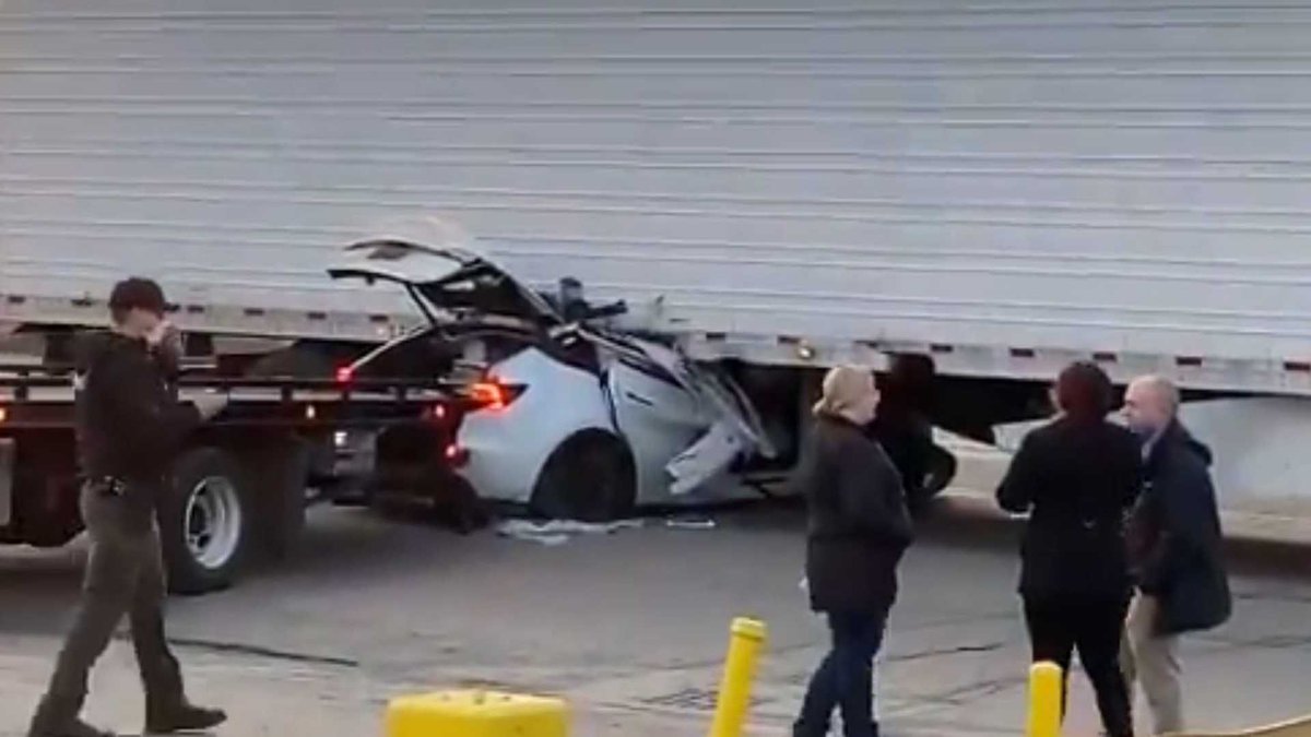 Tesla t-bones a semi. Both driver and passenger survive.
