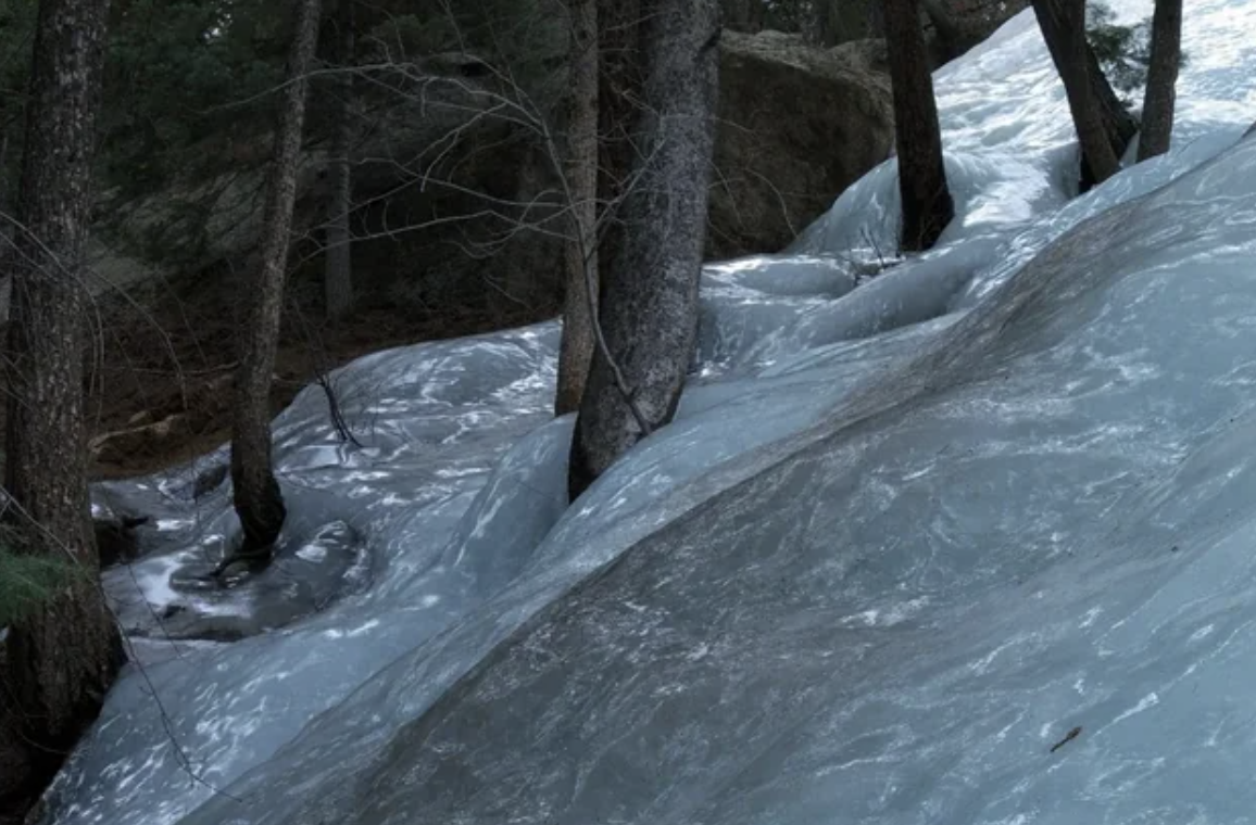 Flash-frozen river in Colorado Springs.