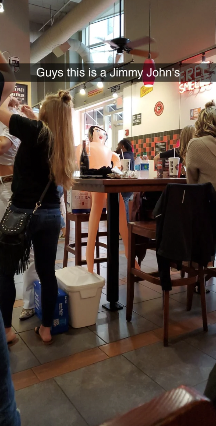 Someone brought a s*x doll and alcohol to a bachelorette party...at 12:30 pm on a Friday in a Jimmy John's.