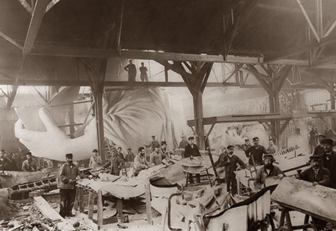 Construction of the Statue of Liberty in 1884.