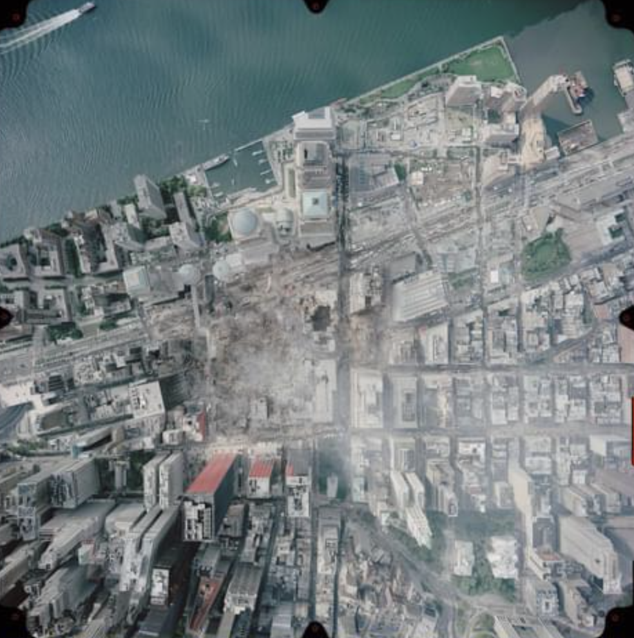 Overhead picture of the area of the Twin Towers.