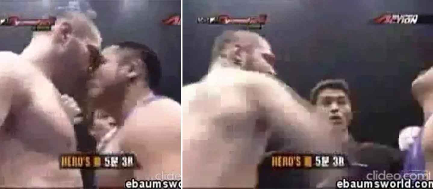 Dude kisses opponent on the lips and gets knocked out before the fight officially begins. 