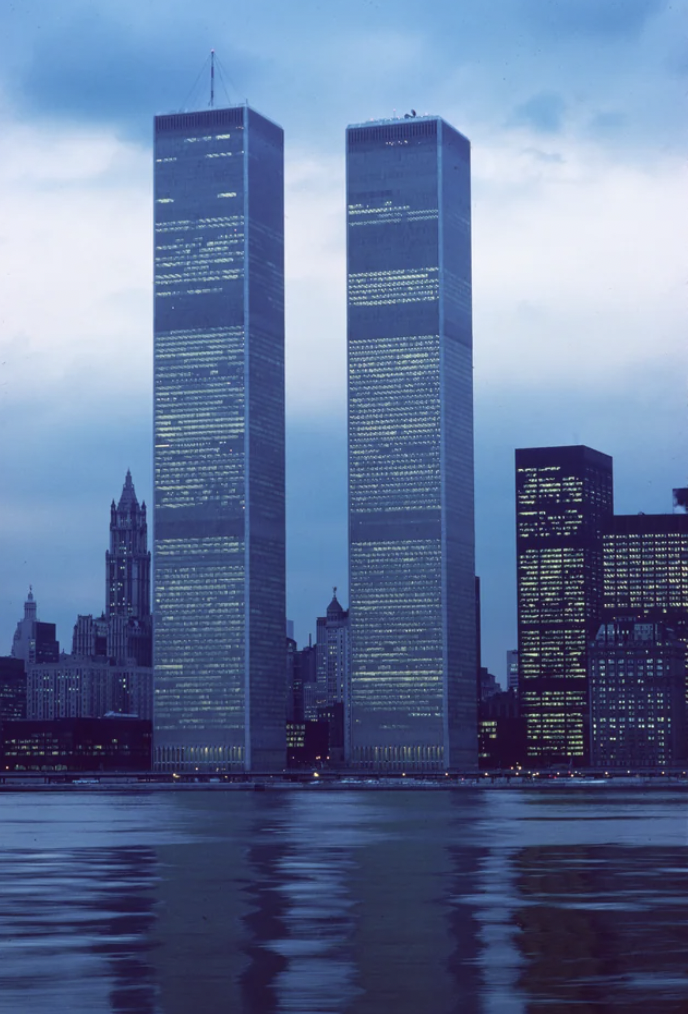 World Trade Center in 1976, before newer buildings obscured the view from the harbor.