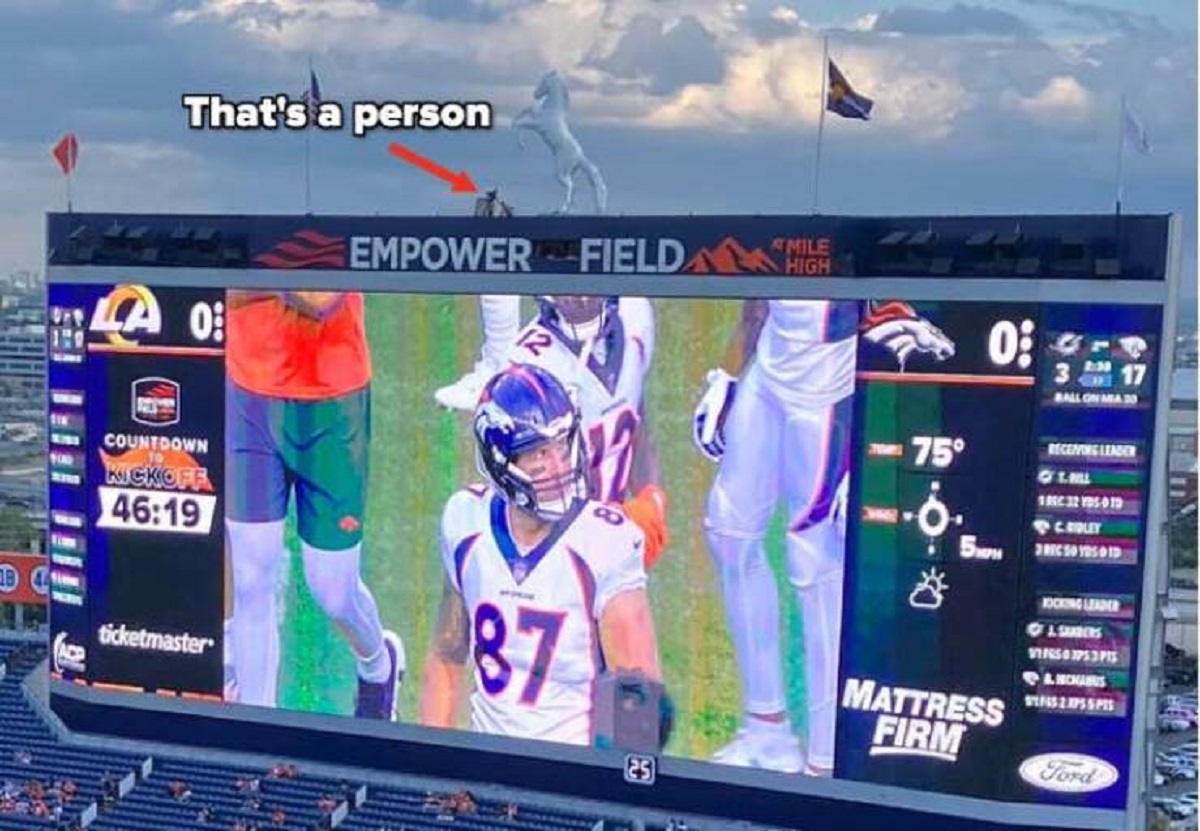 This is how big the scoreboard at the Denver Broncos' football stadium is: