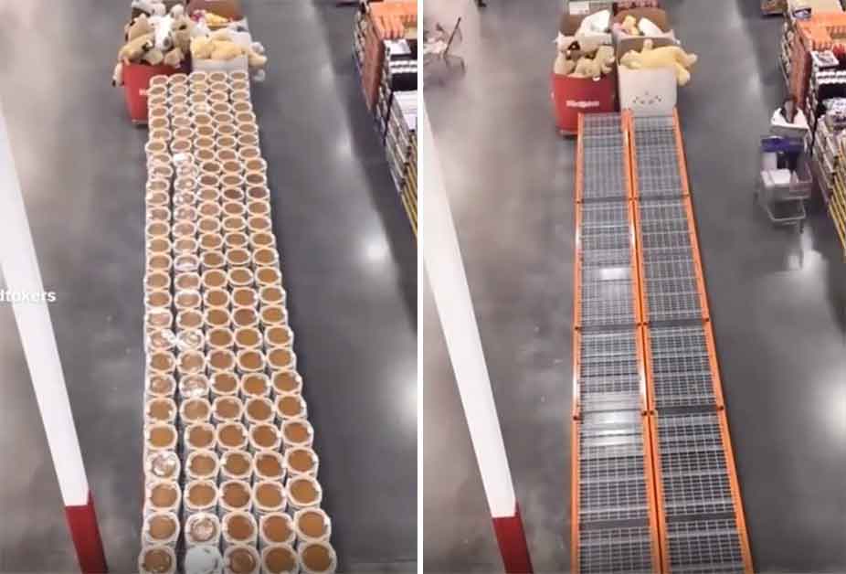 Before and after of Costco’s pumpkin pie rack in one day.