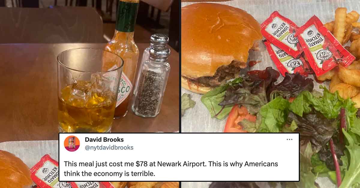 When the author and New York Times Op-Ed columnist David Brooks decided to thumb a tweet complaining about the price of his 78 dollar Newark Airport meal, he had no idea that the cost to his reputation would be even higher. <br><br> "This is why Americans think the economy is terrible," he captioned a photo of a standard burger and fries. But even the less observant viewers instantly noticed that something was off; namely his glass of whisky on the rocks. <br><br> "I’m guessing it’s the $30 double barreled whiskey to blame," @Econ_Parker commented, "not the $25 burger & fries." <br><br> Instantly memes began pouring in, with people showing off the meals they would spend 78 bucks on at Newark Airport. Here are the 22 best memes that should cost less than 78 bucks at Newark.