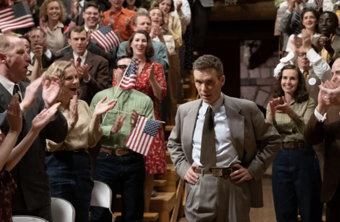 This scene features 50-stars US flags. It is set in 1945, when the US only had 48 states.