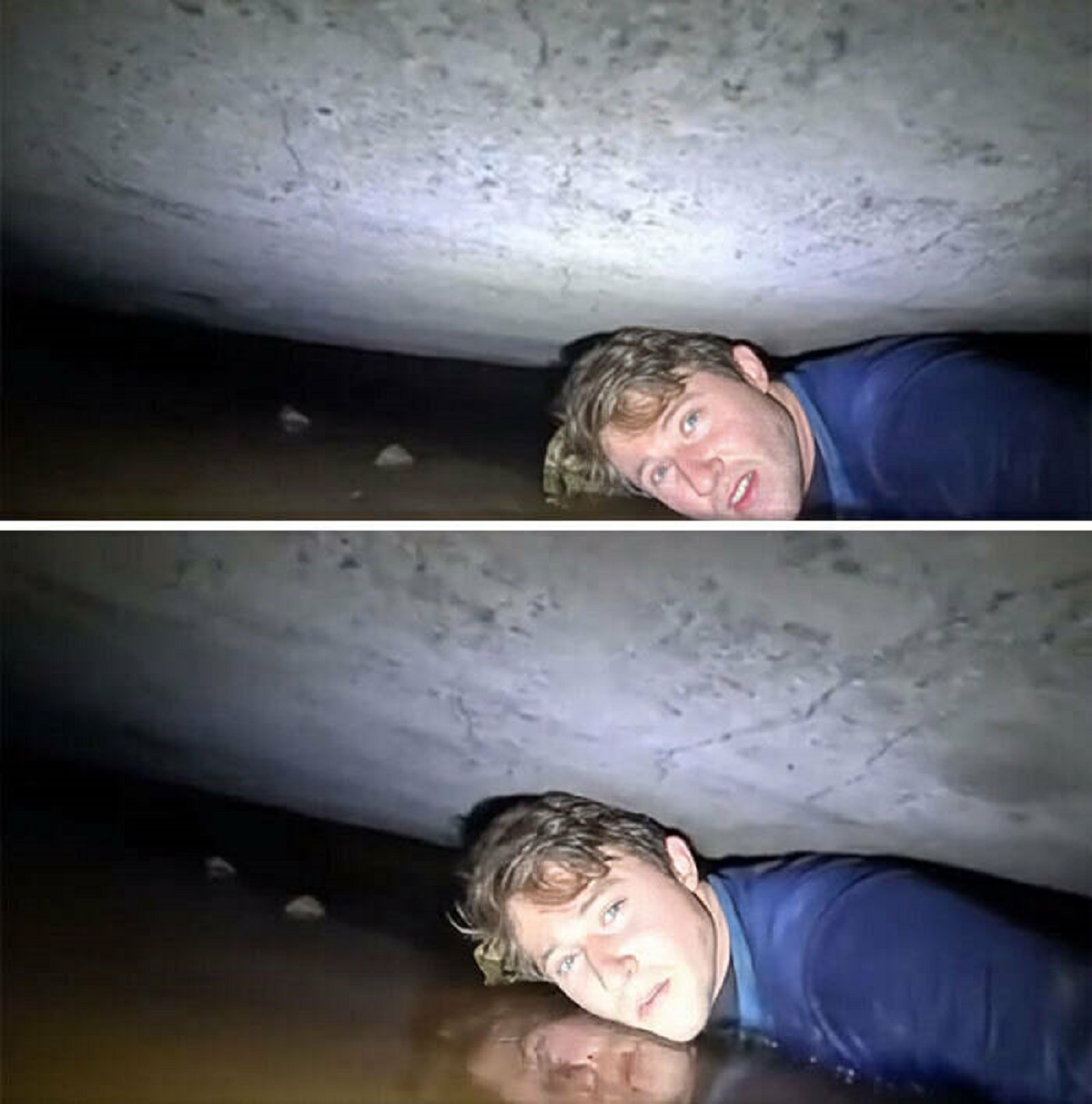 Spelunker Gets Stuck In A Partially Submerged Cave Section