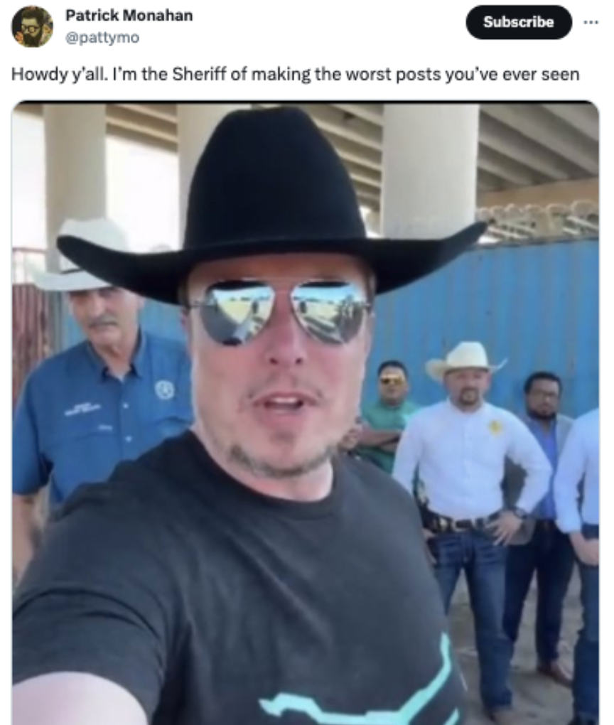 'Howdy Ma'm, Can I Interest You In a Divorce?': Cowboy Elon Memes Here To Fix the Border Crisis 