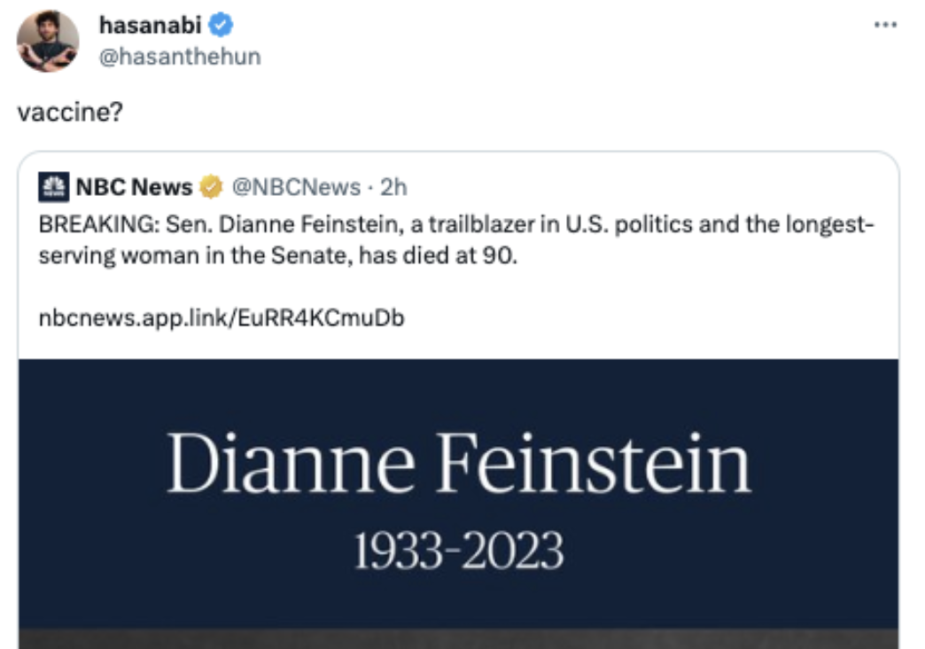 'Gone Too Soon': The Internet Reacts to Dianne Feinstein's Death 