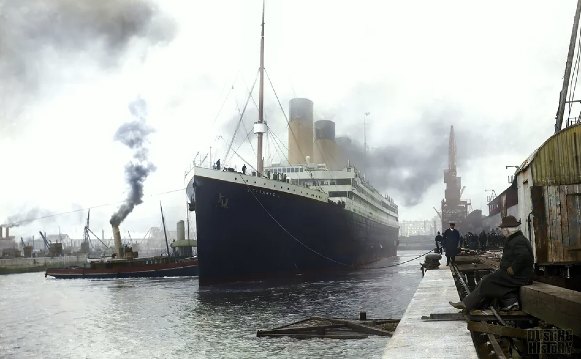 The Titanic at the docks of Southampton, April 10th, 1912.