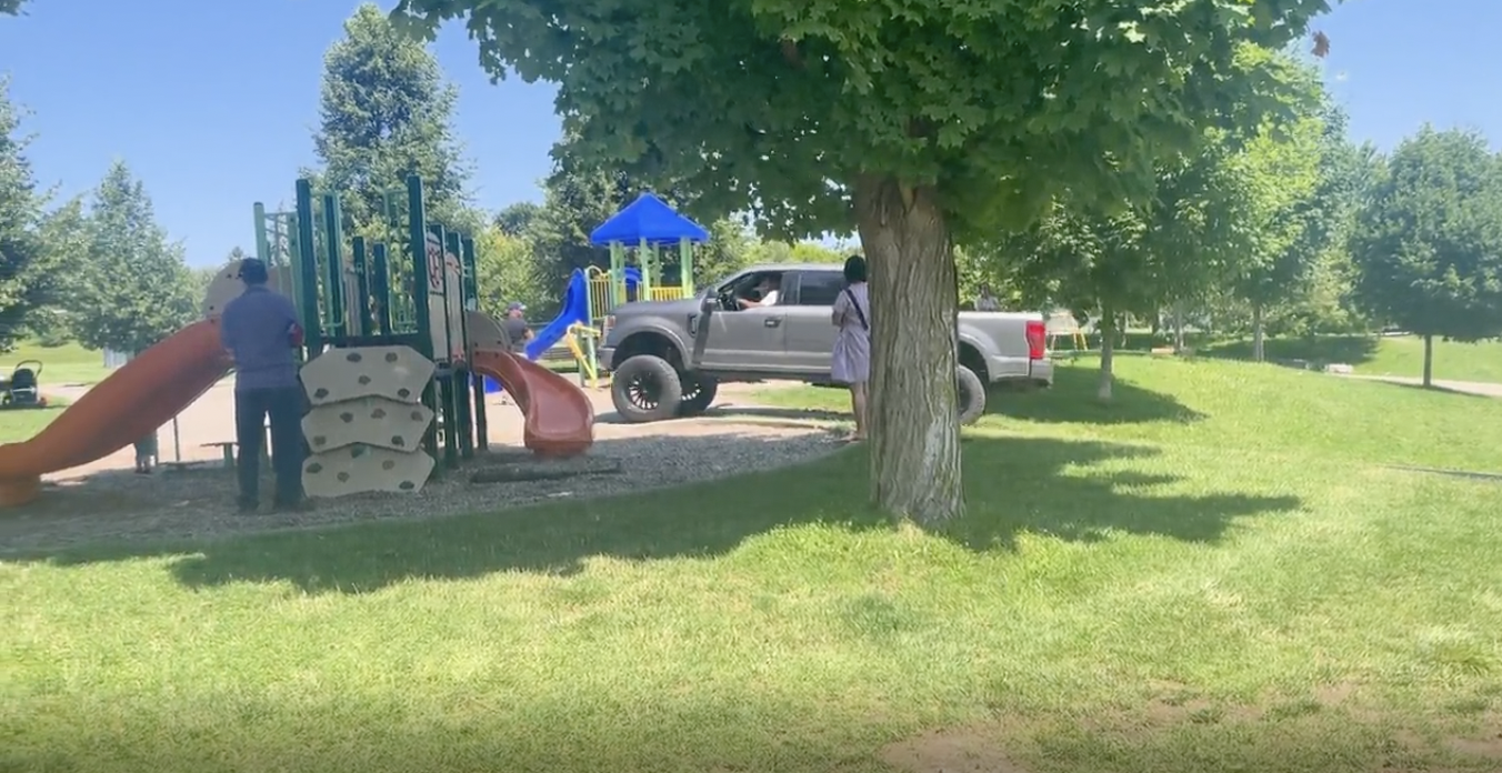 Illegally driving a lifted truck through a park full of running children because they were too lazy to carry three cases of water bottles from the parking lot.