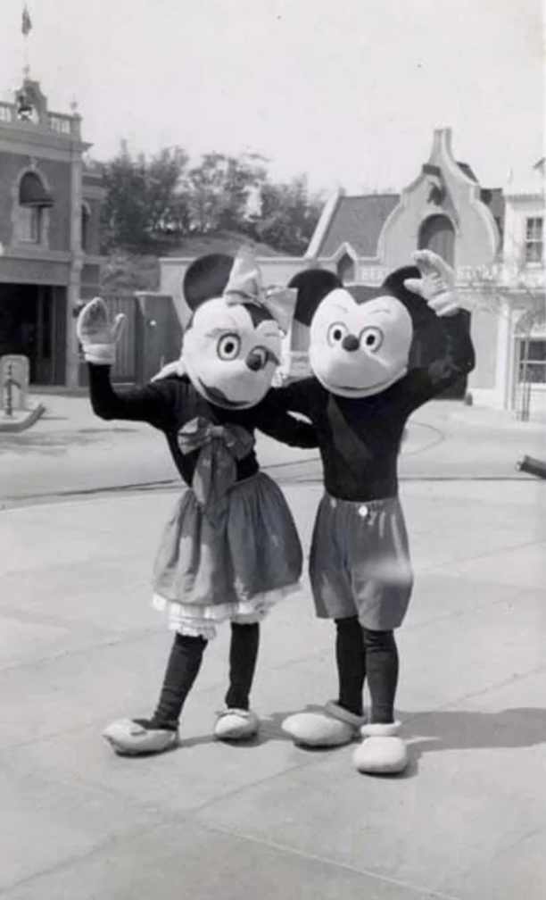 1959, Mickie and Minnie on Main Street at Disneyland.