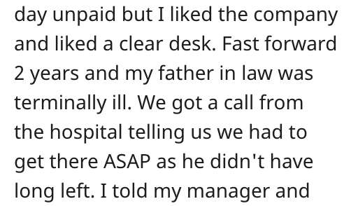 Boss Presses Employee for Leaving Early to Care for Ailing Father, and Gets Five Years Worth of Payback