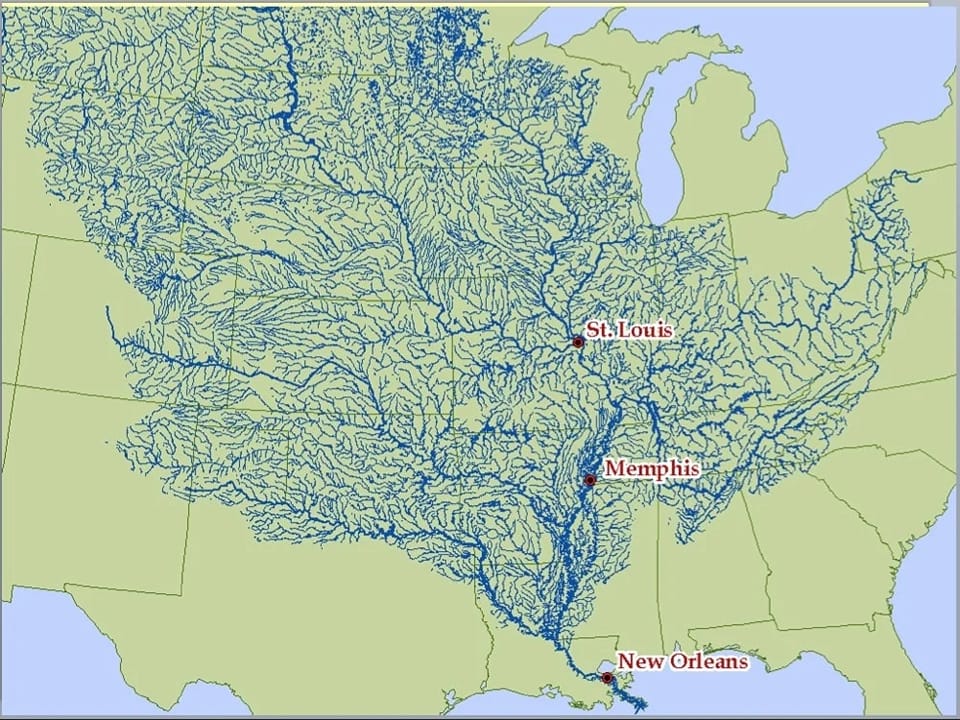 With its numerous streams, the Mississippi’s watershed drains thirty-two states and two Canadian provinces.