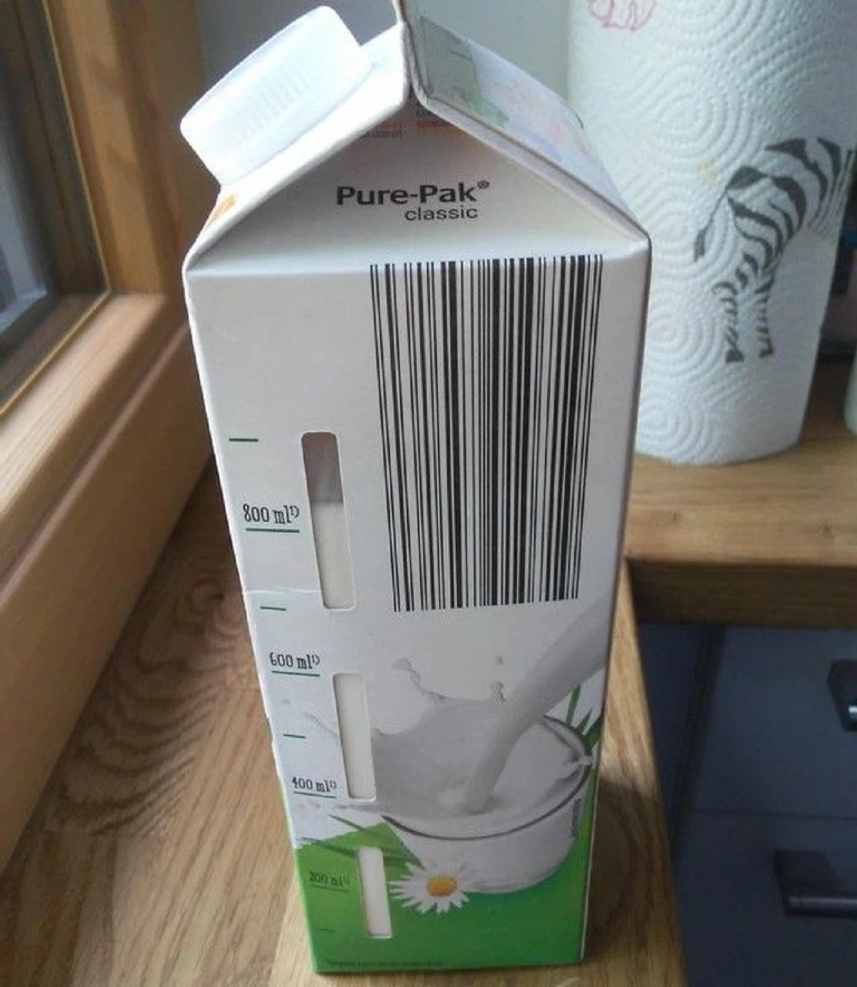 Milk carton shows you how much milk is still inside.