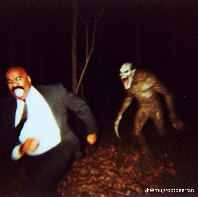 A.I.–Generated Steve Harvey Drowns His Sorrows After Being Chased Through the Forest By a Cryptid