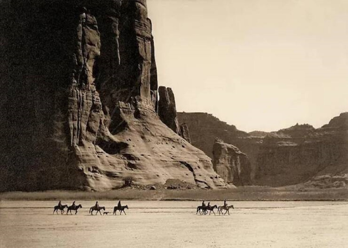 Navajo riders crossing Arizona’s Canyon de Chelly in 1904.