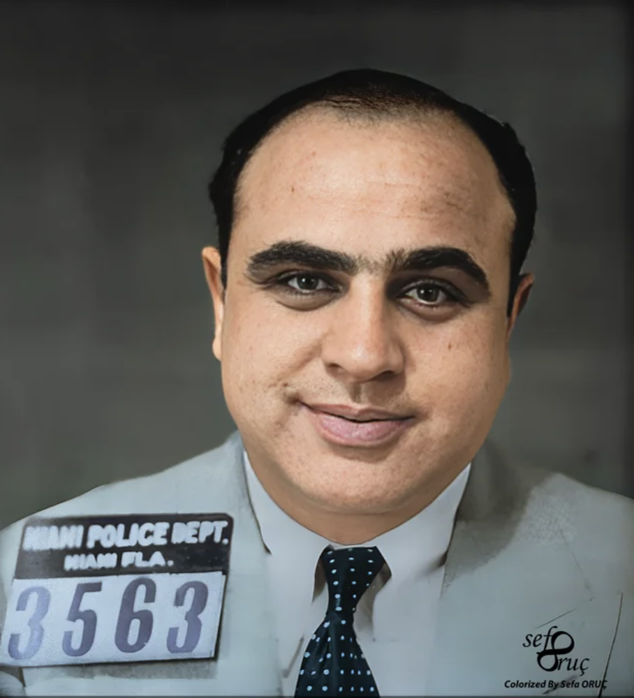 Mug shot of Al Capone taken by the Miami Police Department in May, 1929.