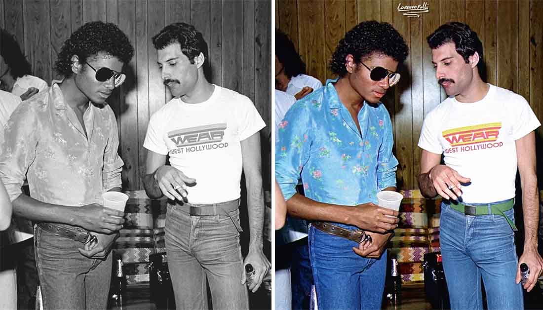 Michael Jackson and Freddie Mercury backstage at The Los Angeles Forum, July 8, 1980.