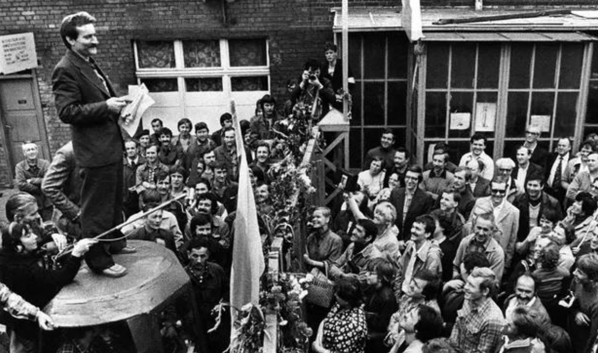 Lech Walesa speaks to workers during a strike at the Gdansk shipyard, which led to the birth of Solidarity in Poland in August, 1980.