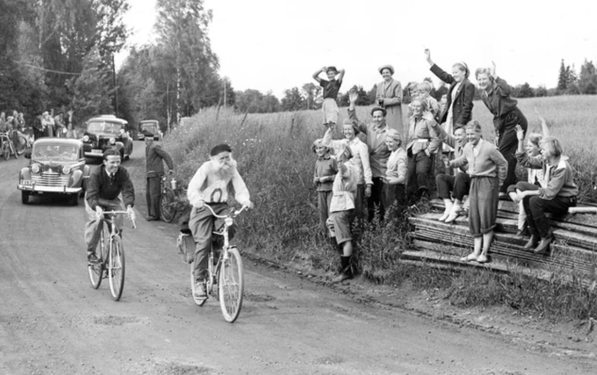 Gustaf Håkansson; an unofficial competitor in a cycling race around Sweden, (1764 km), who was not allowed to start due to his age of 66, but outclassed his rivals by over a day because he did not take the required sleep breaks, 1951. He rode a bike until he was 100 years old.