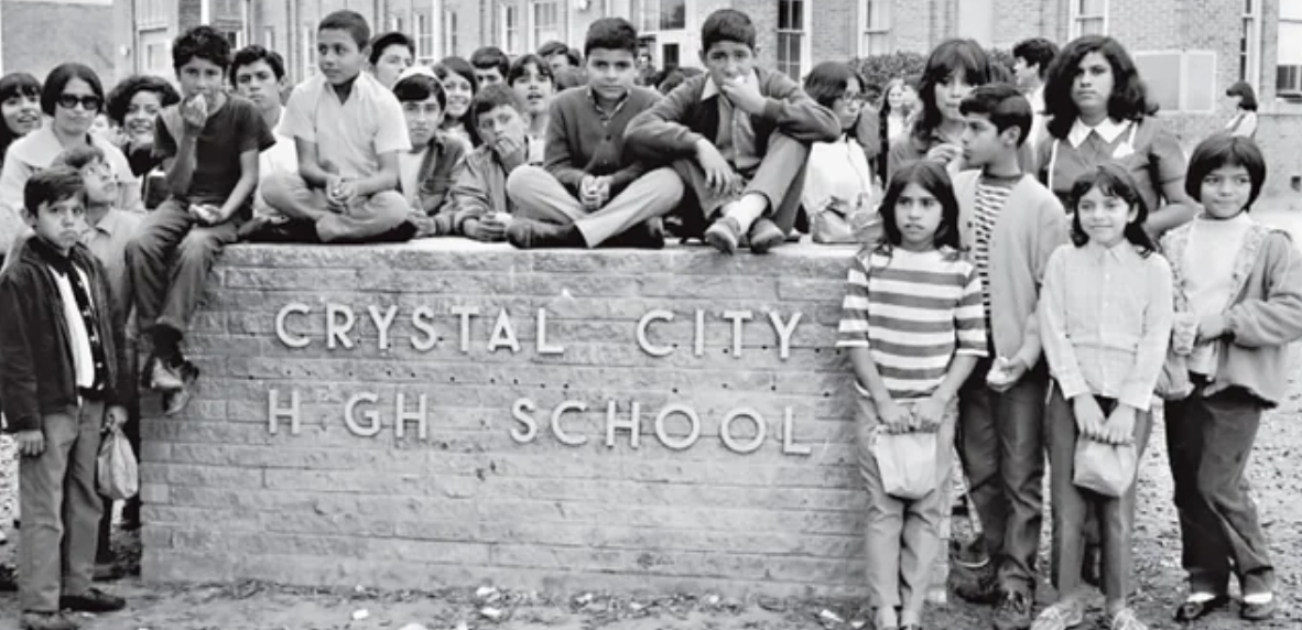 Crystal City High School’s Chicano students rebelled against unspoken ethnic quotas that allowed only one Mexican American on the cheerleading squad, 1969.