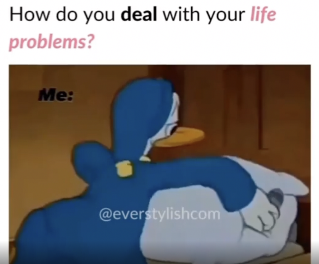cartoon - How do you deal with your life problems? Me