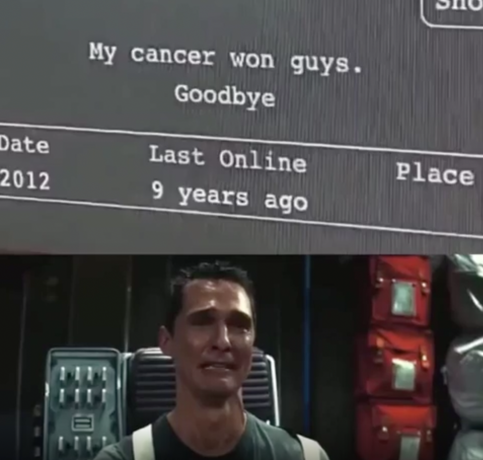 my cancer won guys - Date 2012 My cancer won guys. Goodbye 11 Last Online 9 years ago Place