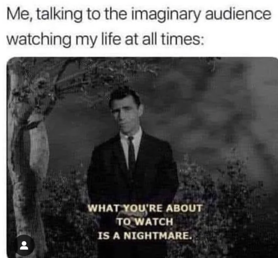 invisible audience meme - Me, talking to the imaginary audience watching my life at all times . What You'Re About To Watch Is A Nightmare.