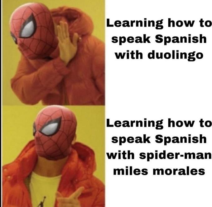 plush - Learning how to speak Spanish with duolingo Learning how to speak Spanish with spiderman miles morales