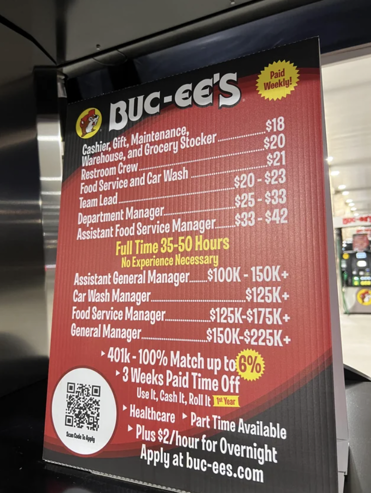 display advertising - BucEe'S Cashier, Gift, Maintenance, Warehouse, and Grocery Stocker. Restroom Crew Food Service and Car Wash Team Lead Okto Paid Weekly! $18 $20 $21 $20$23 $25$33 $33$42 Department Manager Assistant Food Service Manager Full Time 3550