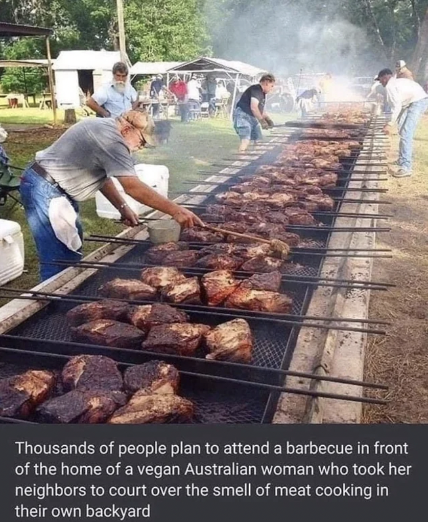 australian bbq in front of vegans house - Thousands of people plan to attend a barbecue in front of the home of a vegan Australian woman who took her neighbors to court over the smell of meat cooking in their own backyard