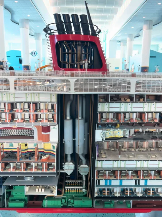 Cross section model of the engine core and funnel, Disney ship MAGIC, as displayed in the Port Canaveral Disney Cruise Terminal