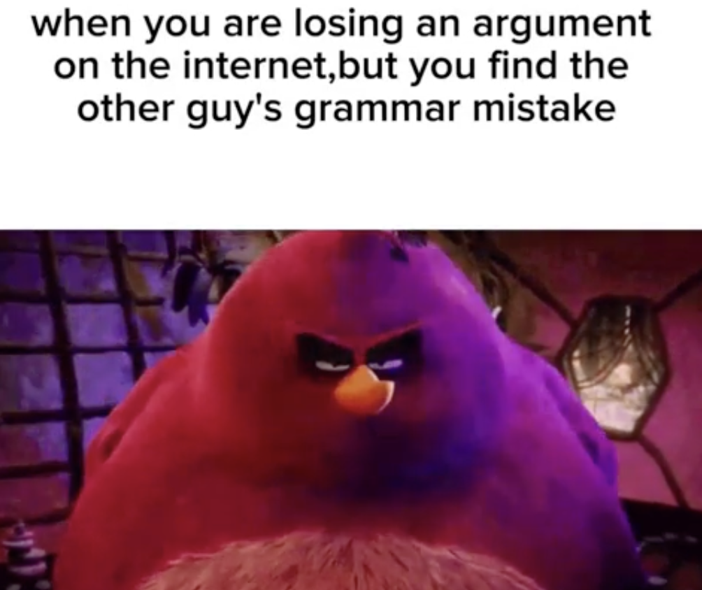 beak - when you are losing an argument on the internet, but you find the other guy's grammar mistake