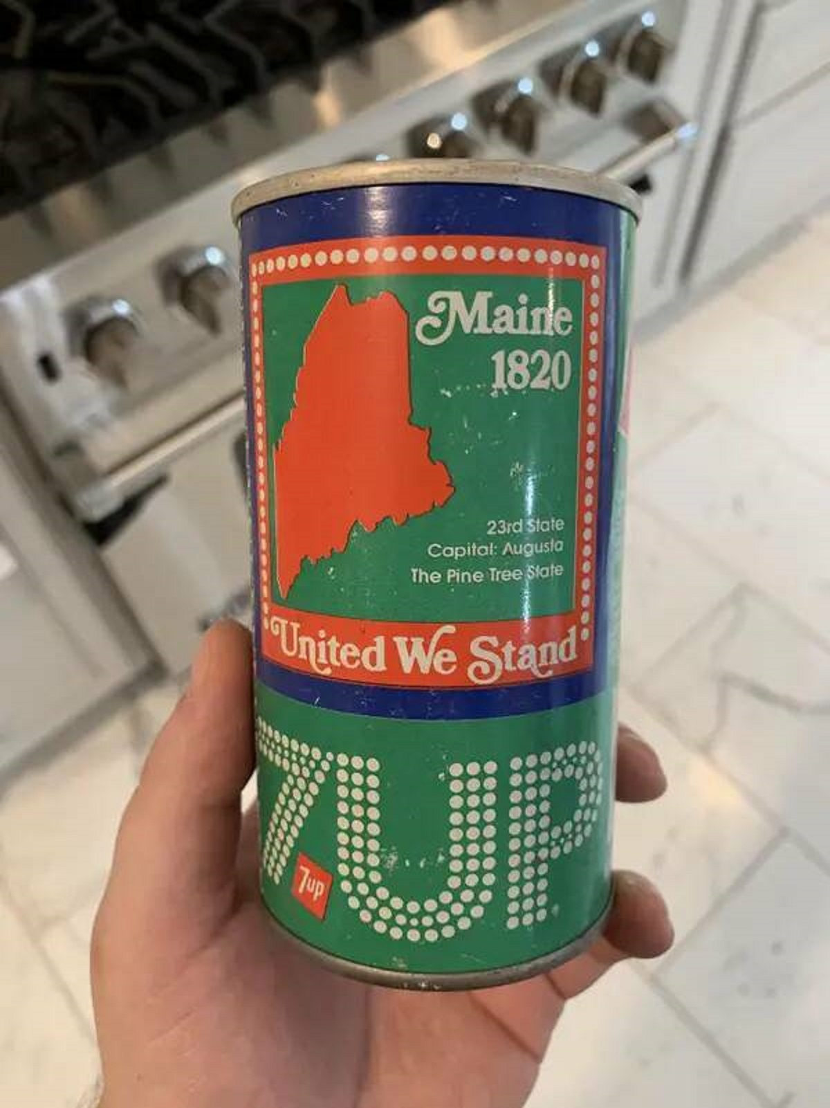 tin can - Maine 1820 23rd State Capital Augusta The Pine Tree State United We Stand Jup