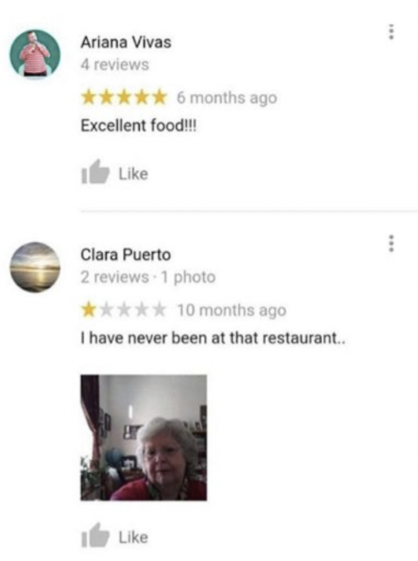 restaurant review meme - Ariana Vivas 4 reviews Excellent food!!! 6 months ago Clara Puerto 2 reviews 1 photo 10 months ago I have never been at that restaurant..